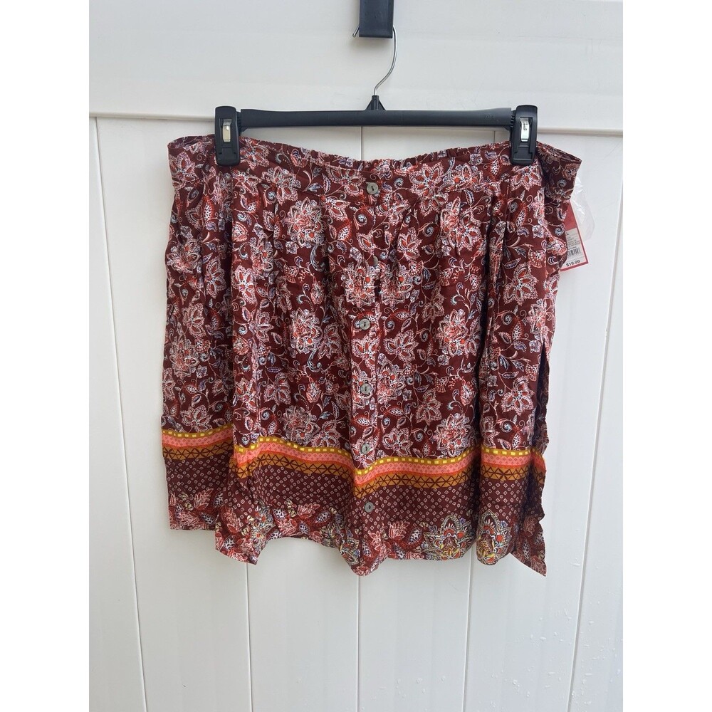 Xhilaration Skirt XXL Pull On Floral Red Rayon New With Tags